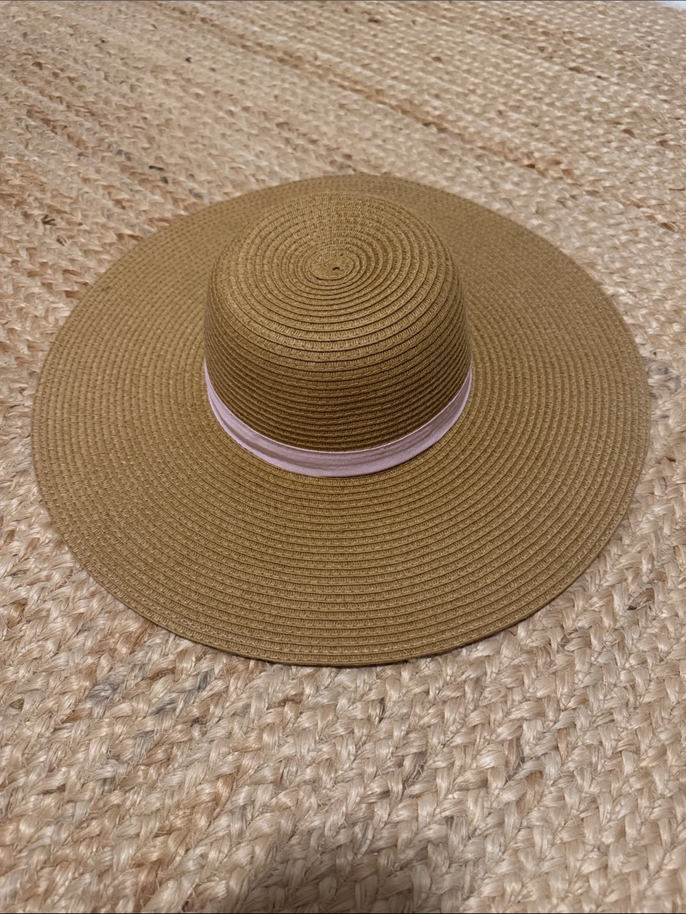 Brooks Brothers Straw Sun Hat with Pink Ribbon